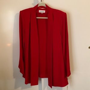 NWT Calvin Klein Red Draped Collar Open-Front Suit Jacket